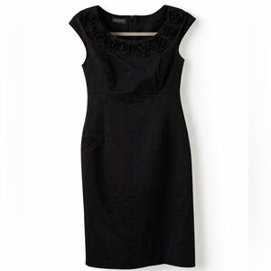 Jones New York Black Vintage Stretch Dress with Rose Floral Collar NWT